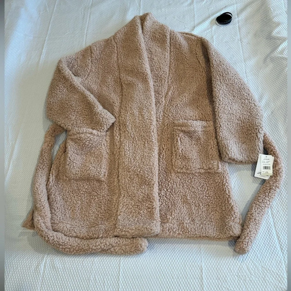 Natori Plush Lounge Cardigan Robe Fuzzy Teddy Sherpa in Rose Size Large / XL - Picture 3 of 4